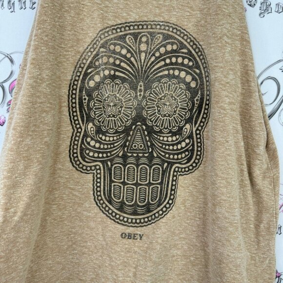 Obey tank top beige brown skull sugar skull day of dead skater oversized cute - Picture 4 of 6